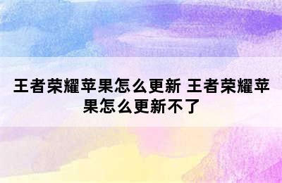 王者荣耀苹果怎么更新 王者荣耀苹果怎么更新不了